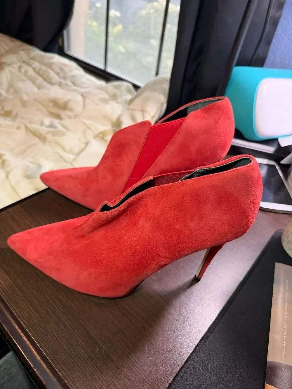 GUESS Ondrea Red Suede Pointed-Toe Stiletto Ankle Booties